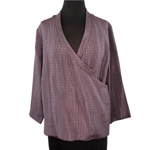 VTG Eileen Fisher Purple Cardigan Sweater Silk Textured Wrap V-Neck Size Small S